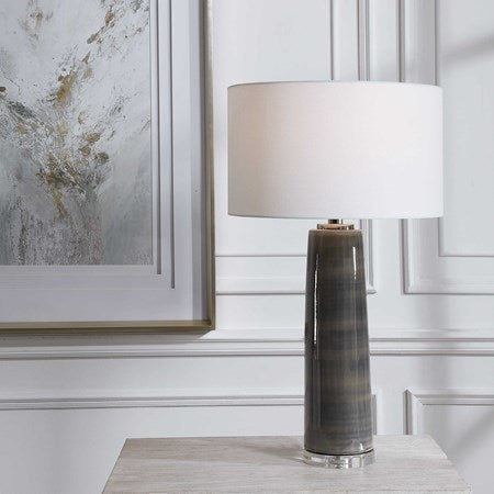 Uttermost Seurat Charcoal Gray Ceramic Table Lamp With White Linen Shade - Image 3