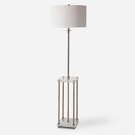 Uttermost Palladian Antiqued Brass Iron Floor Lamp With White Linen Shade - Image 2