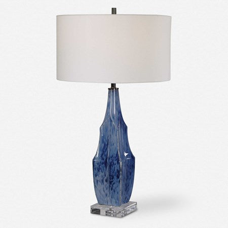 Uttermost Everard Indigo Blue Glazed Ceramic Table Lamp With White Linen Shade - Image 2