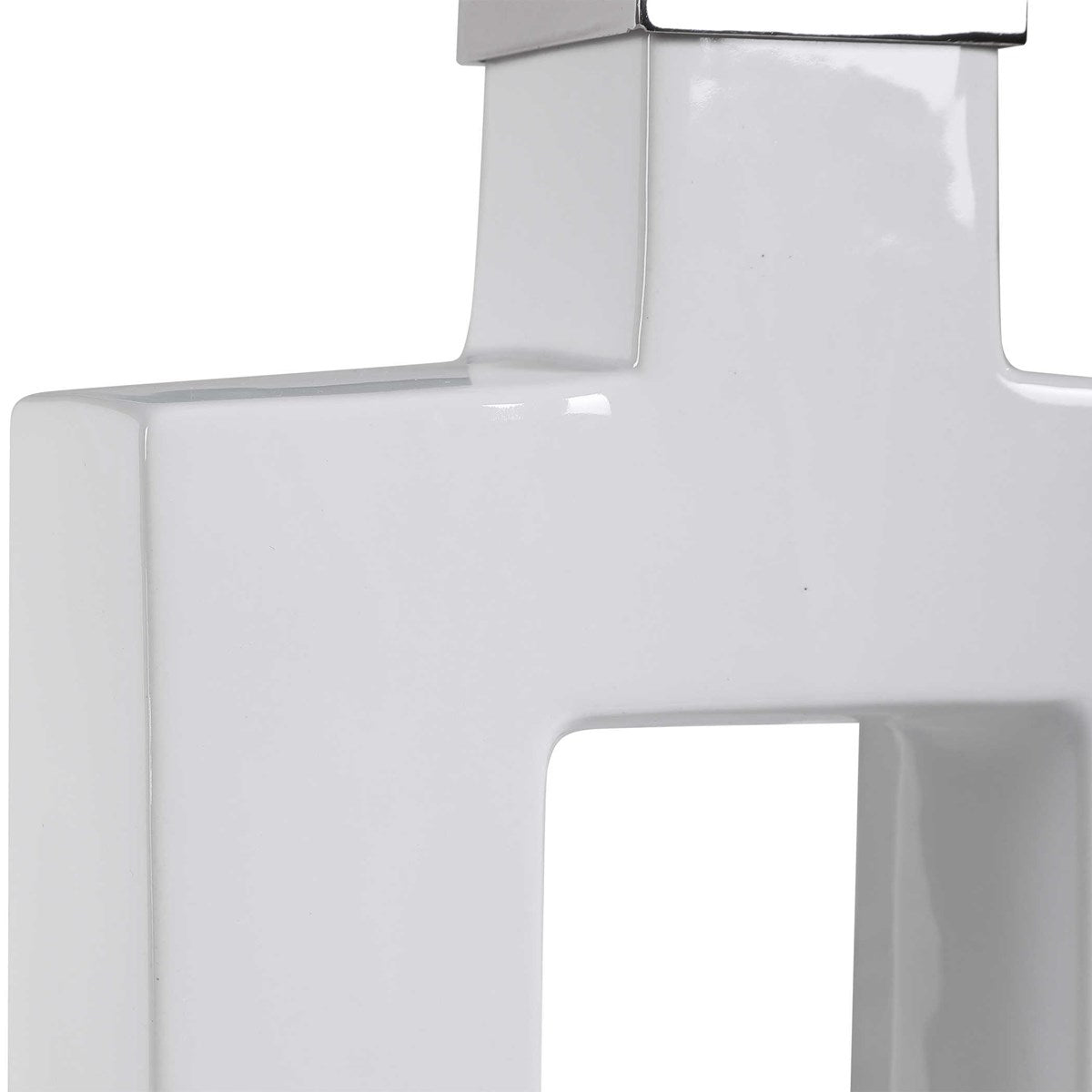 Uttermost Entry White Glazed Ceramic Contemporary Table Lamp With Linen Shade - Image 3