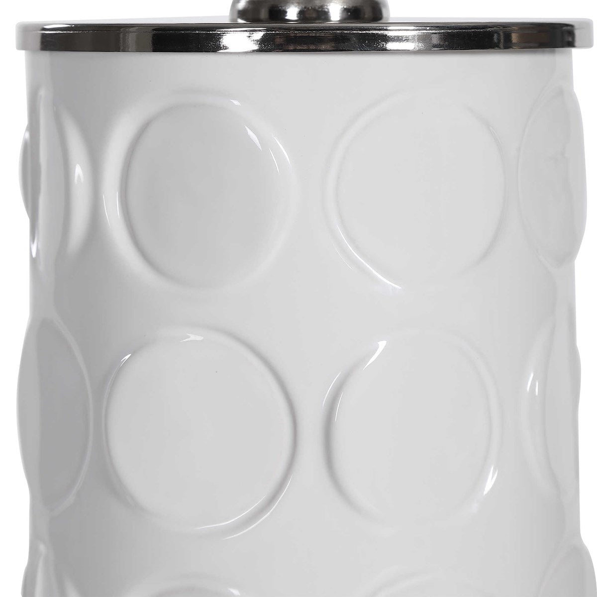 Uttermost Calia White Embossed Ceramic Table Lamp With Linen Shade - Image 3