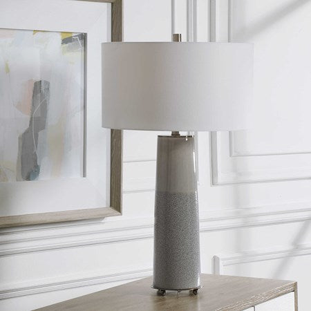 Uttermost Abdel Light Gray Glaze Ceramic Table Lamp Wth Off White Drum Shade - Image 3