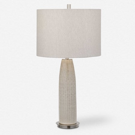 Uttermost Delgado Light Gray Glazed Ceramic Table Lamp With Linen Shade - Image 2