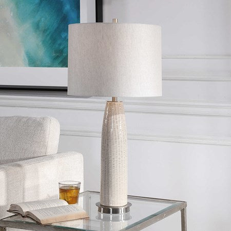 Uttermost Delgado Light Gray Glazed Ceramic Table Lamp With Linen Shade - Image 1