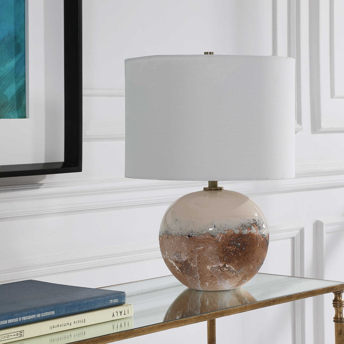 Uttermost Durango Terracotta Rust Ceramic Accent Lamp With White Linen Shade - Image 1