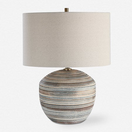 Uttermost Prospect Brown, Taupe and Cream Ceramic Table Lamp With Light Beige Linen Shade - Image 2