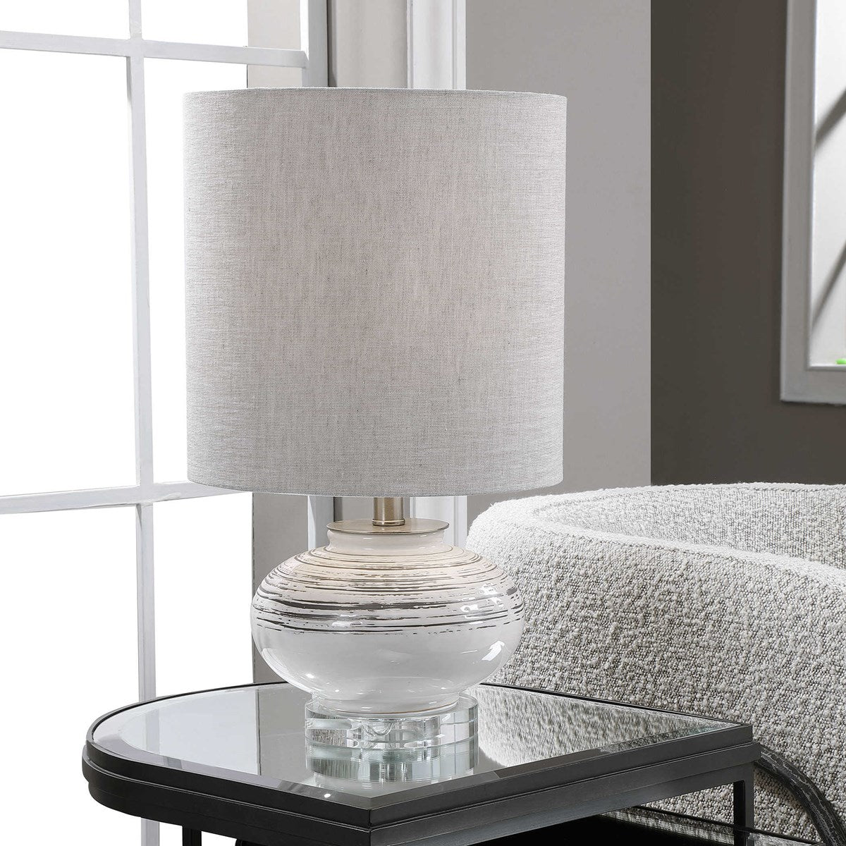 Uttermost Lenta Off-White Ceramic Accent Lamp With Oatmeal Linen Shade - Image 3