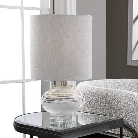Uttermost Lenta Off-White Ceramic Accent Lamp With Oatmeal Linen Shade - Image 1