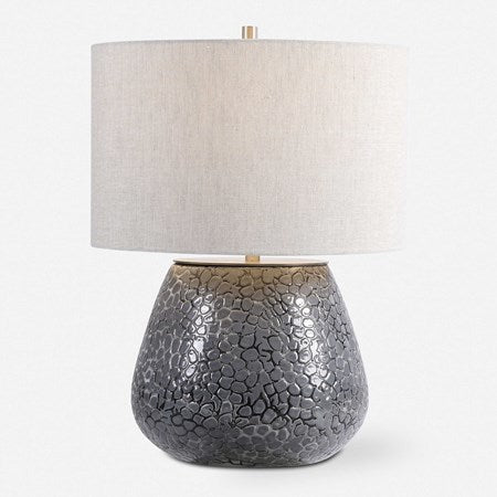 Uttermost Pebbles Charcoal Gray Embossed Textured Ceramic Table Lamp With Linen Shade - Image 2