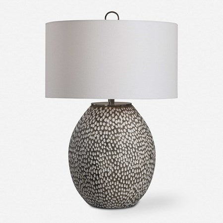 Uttermost Cyprien Brushed Gray and Crackled Gloss White Glazed Ceramic Table Lamp With Linen Shade - Image 3