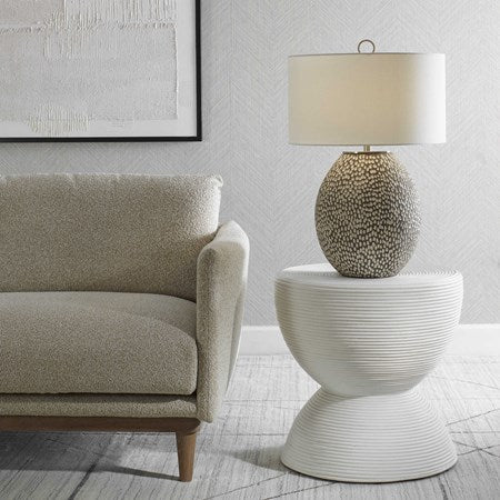 Uttermost Cyprien Brushed Gray and Crackled Gloss White Glazed Ceramic Table Lamp With Linen Shade - Image 2