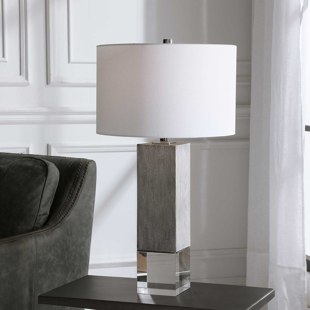 Uttermost Cordata Light Gray Table Lamp With White Drum Shade - Image 1