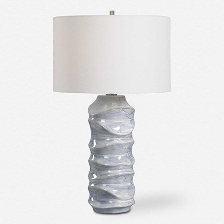 Uttermost Waves Blue and White Ceramic Table Lamp With White Shade - Image 2