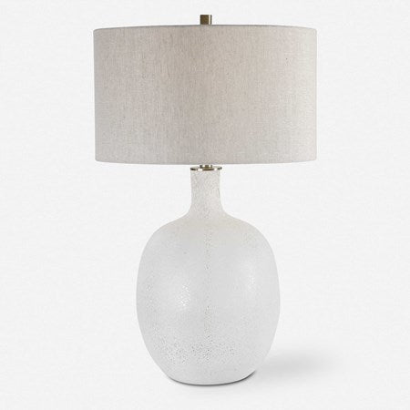 Uttermost Whiteout Aged White Glass Table Lamp With Light Oatmeal Linen Shade - Image 3
