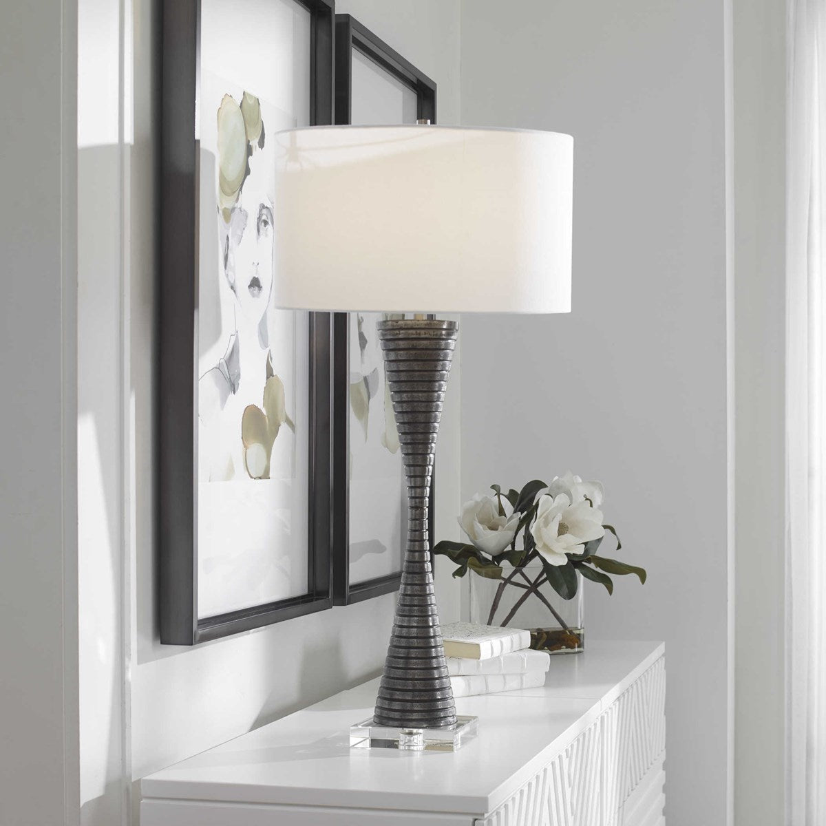 Uttermost Renegade Cast Iron Table Lamp With White Shade - Image 3