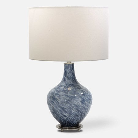 Uttermost Cove Colbalt Blue and White Glass Table Lamp With Linen Shade - Image 2