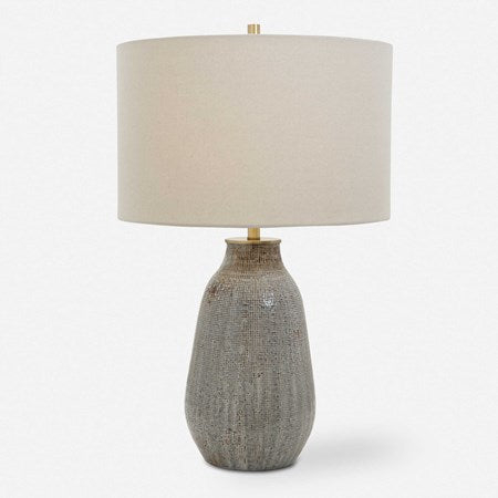 Uttermost Monacan Taupe and Gray Ceramic Table Lamp With Off-White Shade - Image 2