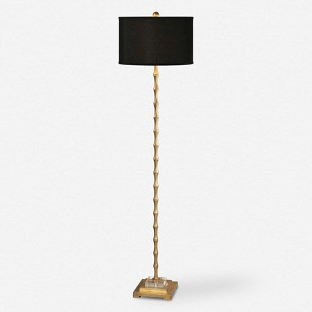 Uttermost Quindici Antiqued Gold Leaf Floor Lamp With Black Linen Shade - Image 1
