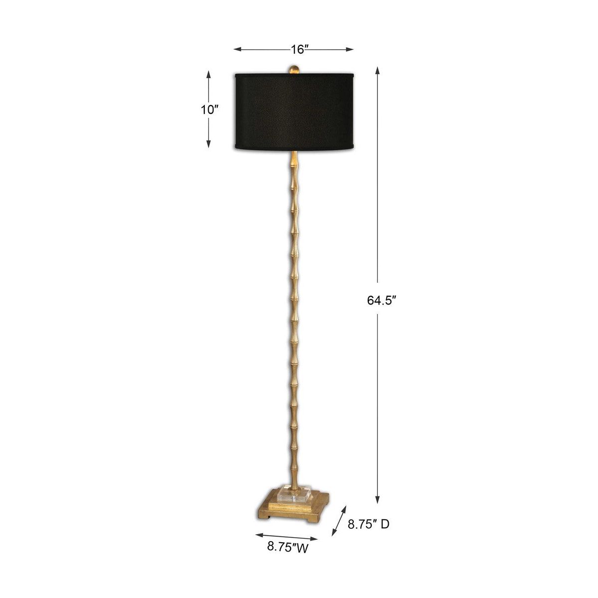 Uttermost Quindici Antiqued Gold Leaf Floor Lamp With Black Linen Shade - Image 3