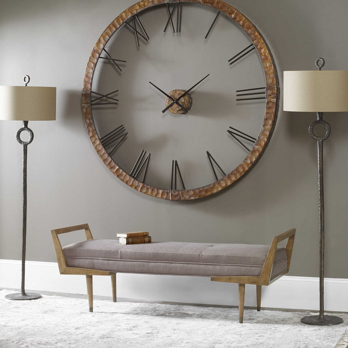 Uttermost Ferro Aged Rust Bronze Iron Floor Lamp With Beige Linen Fabric - Image 3