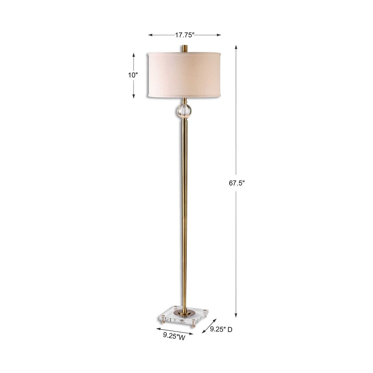 Uttermost Mesita Brushed Brass Floor Lamp With Off-White Linen Shade - Image 3
