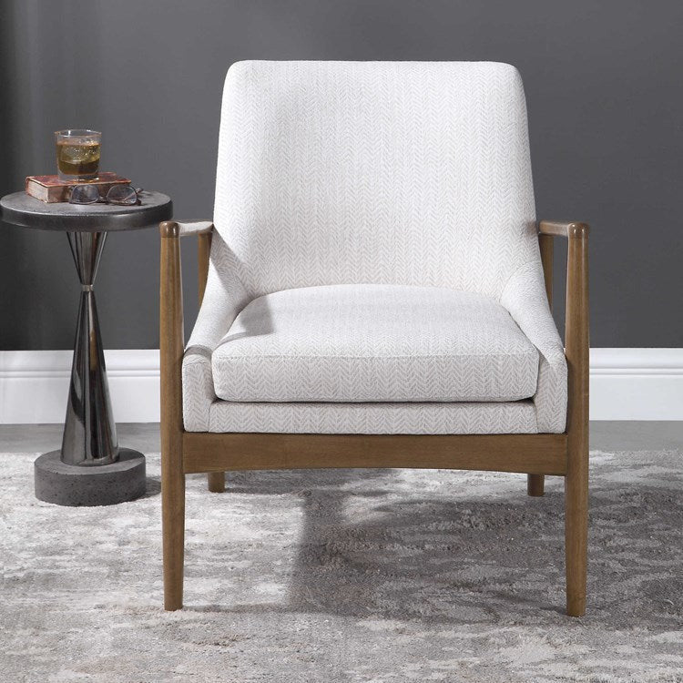 Uttermost Bev Taupe & White Chevron Performance Fabric Scandinavian Wood Accent Chair - Image 1