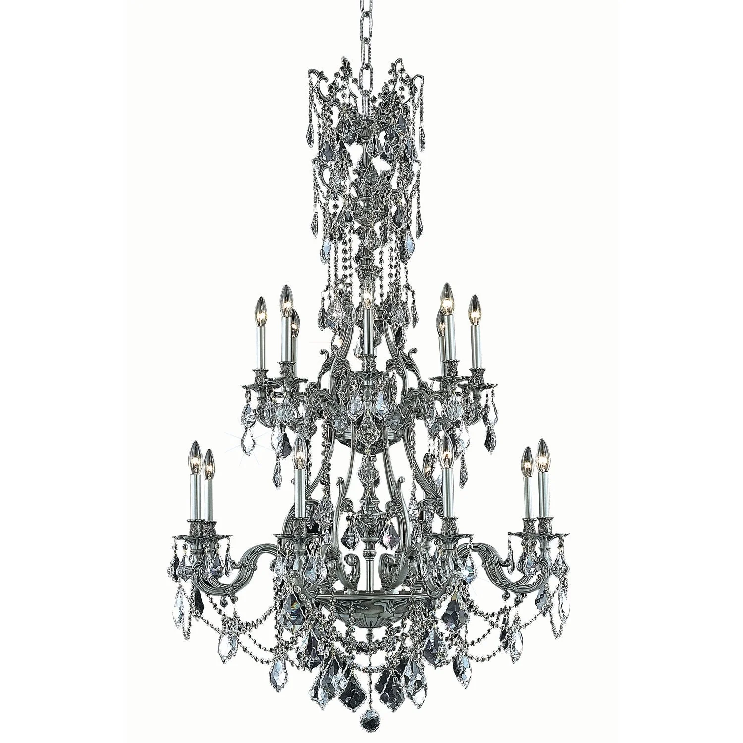 Pewter Sixteen-Light Chandelier with Clear Royal Cut Crystals - Image 1
