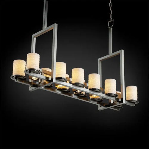 12-Up and Five-Downlight Brushed Nickel Tall Bridge Chandelier - Image 1