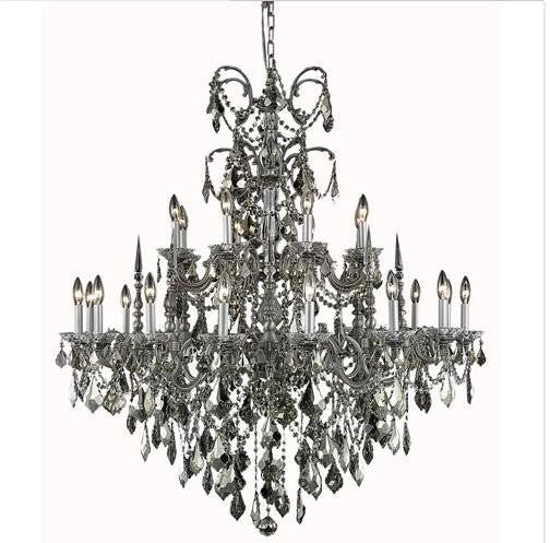 Pewter Twenty-Four Light Chandelier with Golden Teak/Smoky Royal Cut Crystals - Image 1