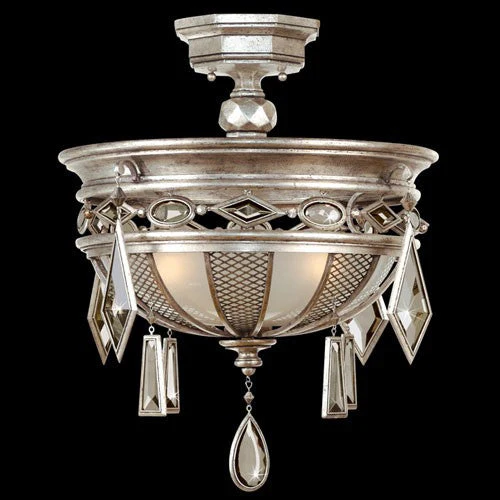 Fine Art Lamps Encased Gems Three-Light Semi-Flush Mount in Silver Leaf Finish with Clear Crystal Gems - Image 1