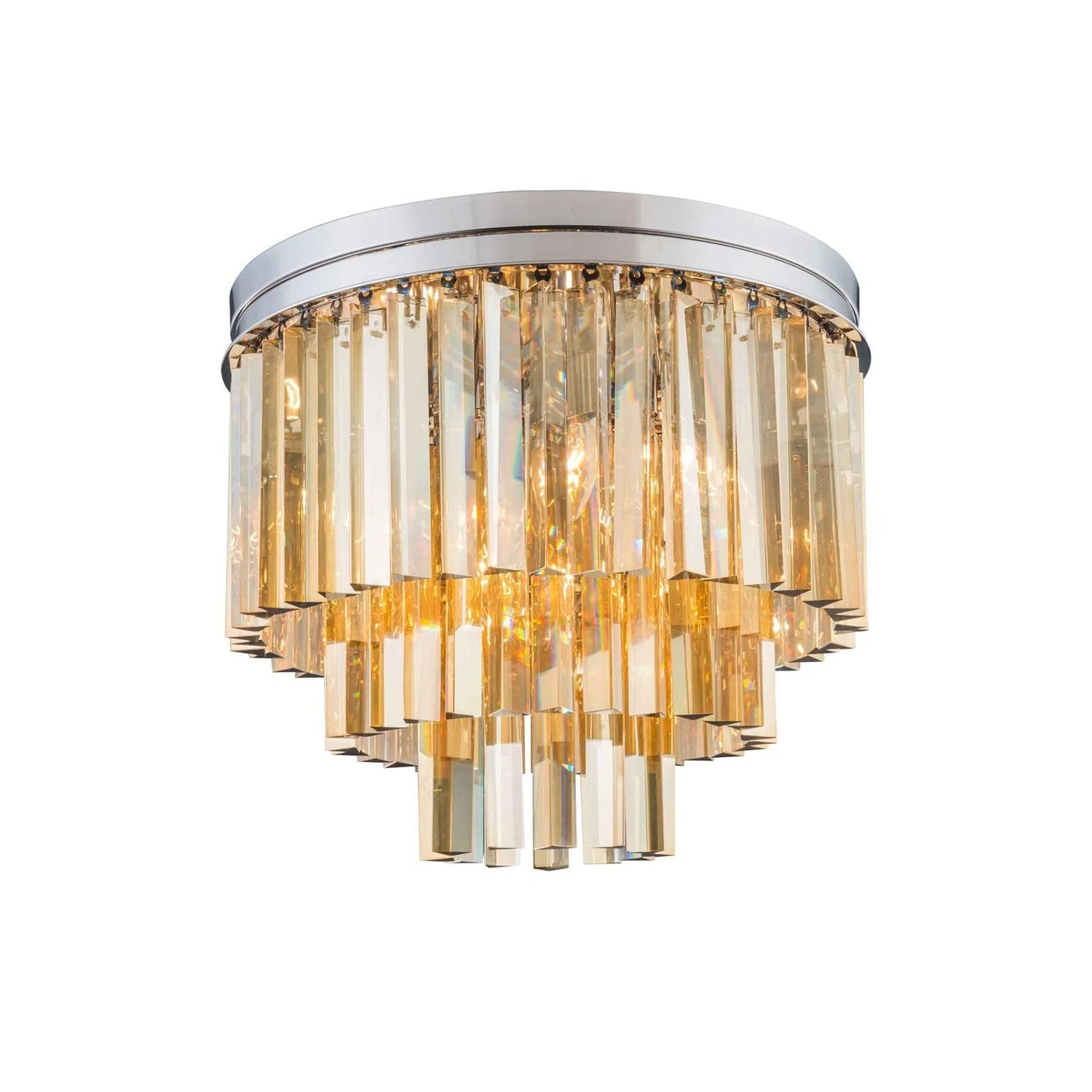 Sydney Polished Nickel Nine-Light Flushmount with Royal Cut Golden Teak Crystals - Image 1