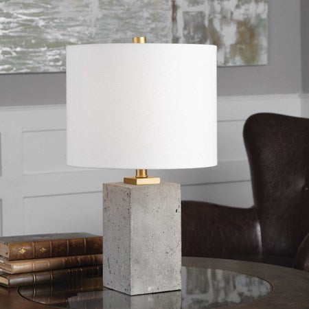 Uttermost Drexel Stained Concrete Accent Lamp With White Linen Shade - Image 1
