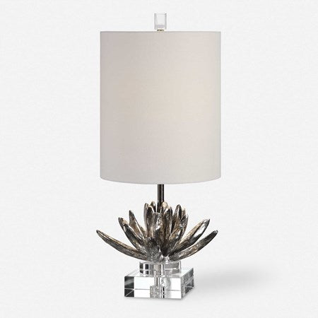 Uttermost Silver Lotus Metallic and Crystal Accent Lamp With White Linen Shade - Image 2