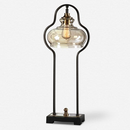 Uttermost Cotulla Forged Iron Accent Lamp With Amber Glass Shade - Image 2