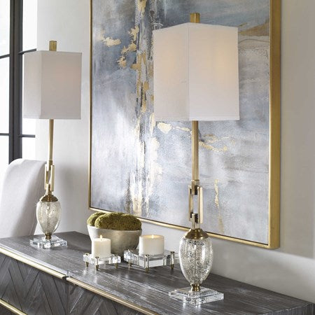 Uttermost Copeland Mercury Glass Buffet Lamp With Off-White Linen Shade - Image 1
