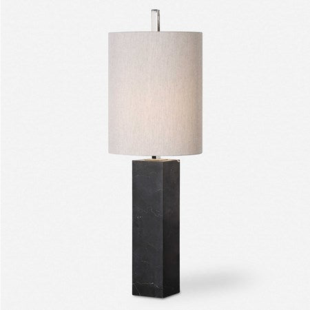 Uttermost Delaney Black Marble Buffet Lamp With Light Beige Linen Shade - Image 2