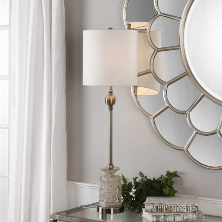 Uttermost Flaviana Champagne Glass Buffet Lamp With White Linen Shade - Image 1
