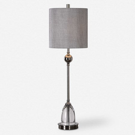 Uttermost Gallo Polished Nickel Buffet Lamp With Metallic Silver Gray Linen Shade - Image 2