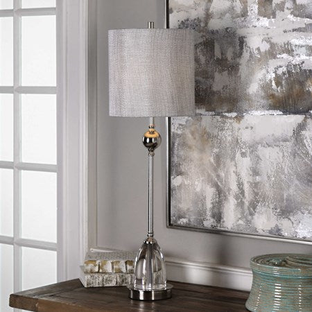 Uttermost Gallo Polished Nickel Buffet Lamp With Metallic Silver Gray Linen Shade - Image 1