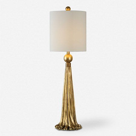 Uttermost Paravani Antiqued Metallic Gold Buffet Lamp With White Linen Shade - Image 2