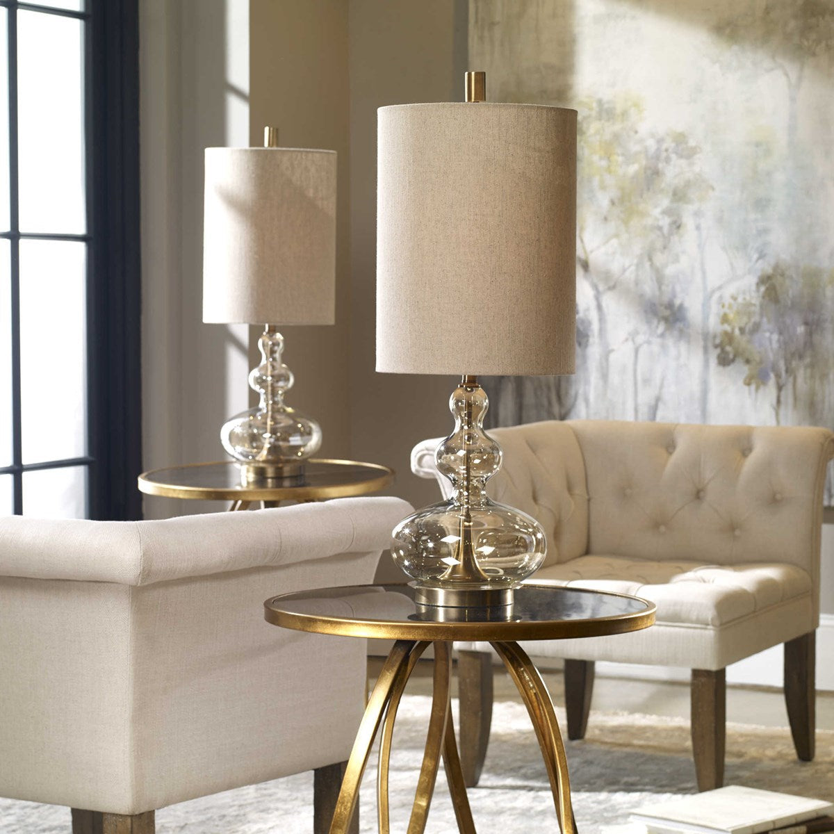 Uttermost Formoso Amber Glass Buffet Lamp With Linen Shade - Image 1