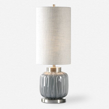 Uttermost Zahlia Aged Gray Ceramic Buffet Lamp With Khaki Linen Shade - Image 3