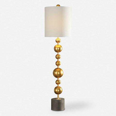Uttermost Selim Metallic Gold Leaf Buffet Lamp With White Linen Shade - Image 2