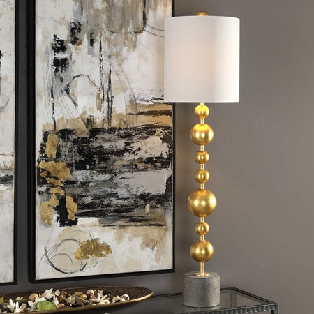 Uttermost Selim Metallic Gold Leaf Buffet Lamp With White Linen Shade - Image 1