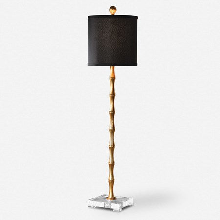 Uttermost Quindici Antiqued Gold Leaf Buffet Lamp With Black Linen Shade - Image 1