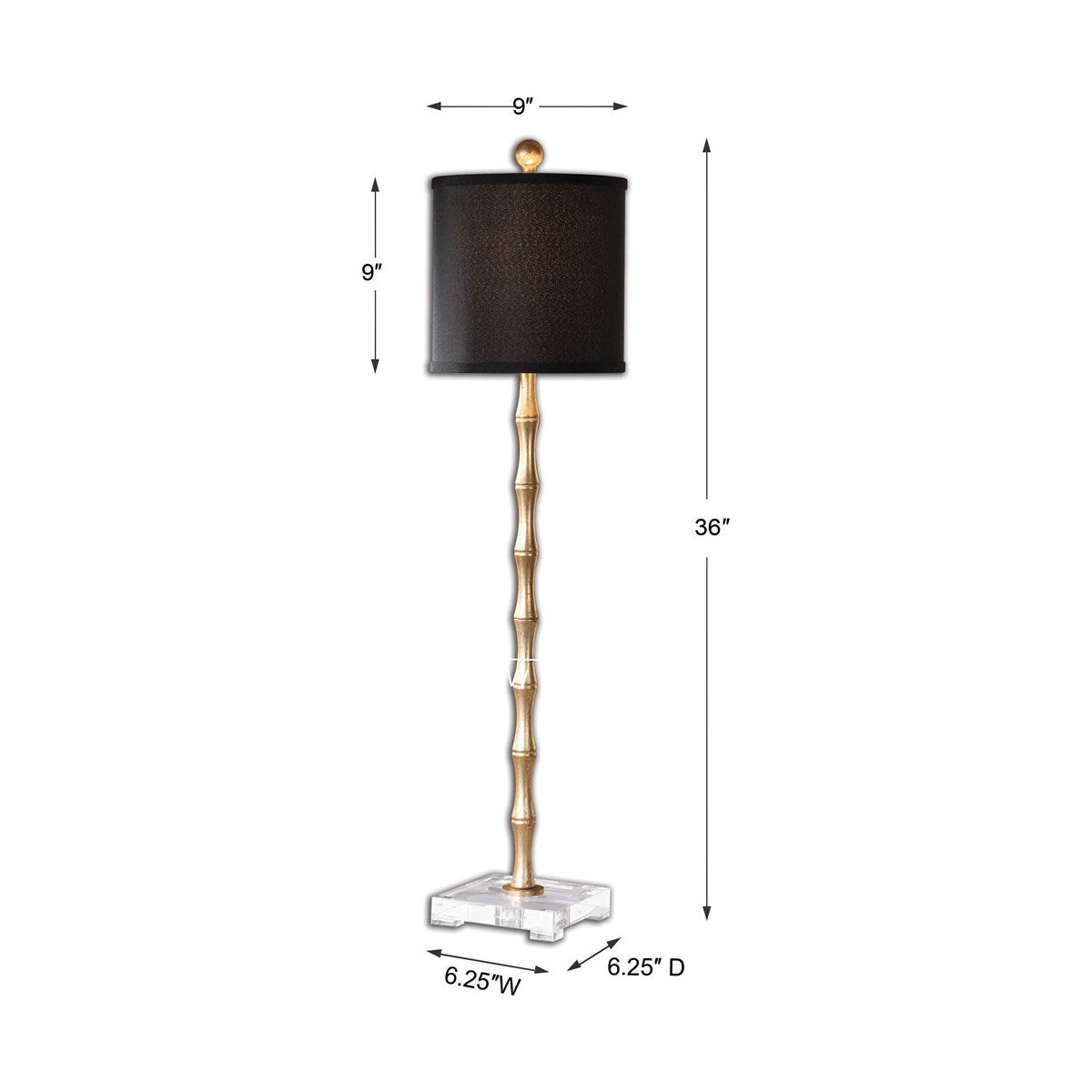 Uttermost Quindici Antiqued Gold Leaf Buffet Lamp With Black Linen Shade - Image 3