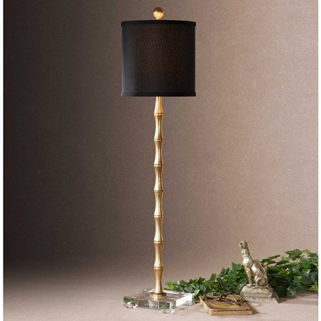Uttermost Quindici Antiqued Gold Leaf Buffet Lamp With Black Linen Shade - Image 2