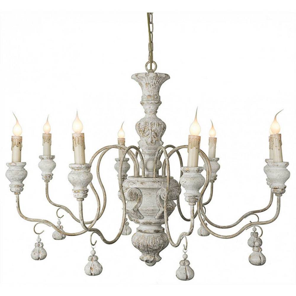 Provence Home Distressed French Grey Carved Wood Antiqued Metal Chandelier - Image 1