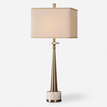 Uttermost Verner Antiqued Brass and Marble Buffet Lamp With Ivory Linen Shade - Image 2