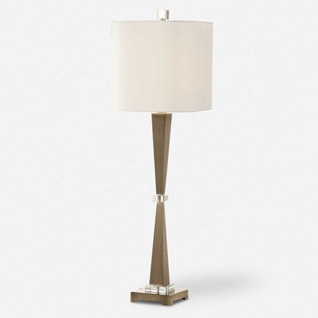Uttermost Niccolai Antiqued Brushed Brass Buffet Lamp With White Linen Shade - Image 2